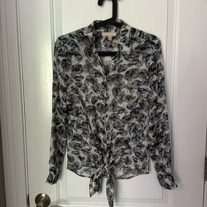 Banana Republic Blue White Floral Sheer Blouse XS 2